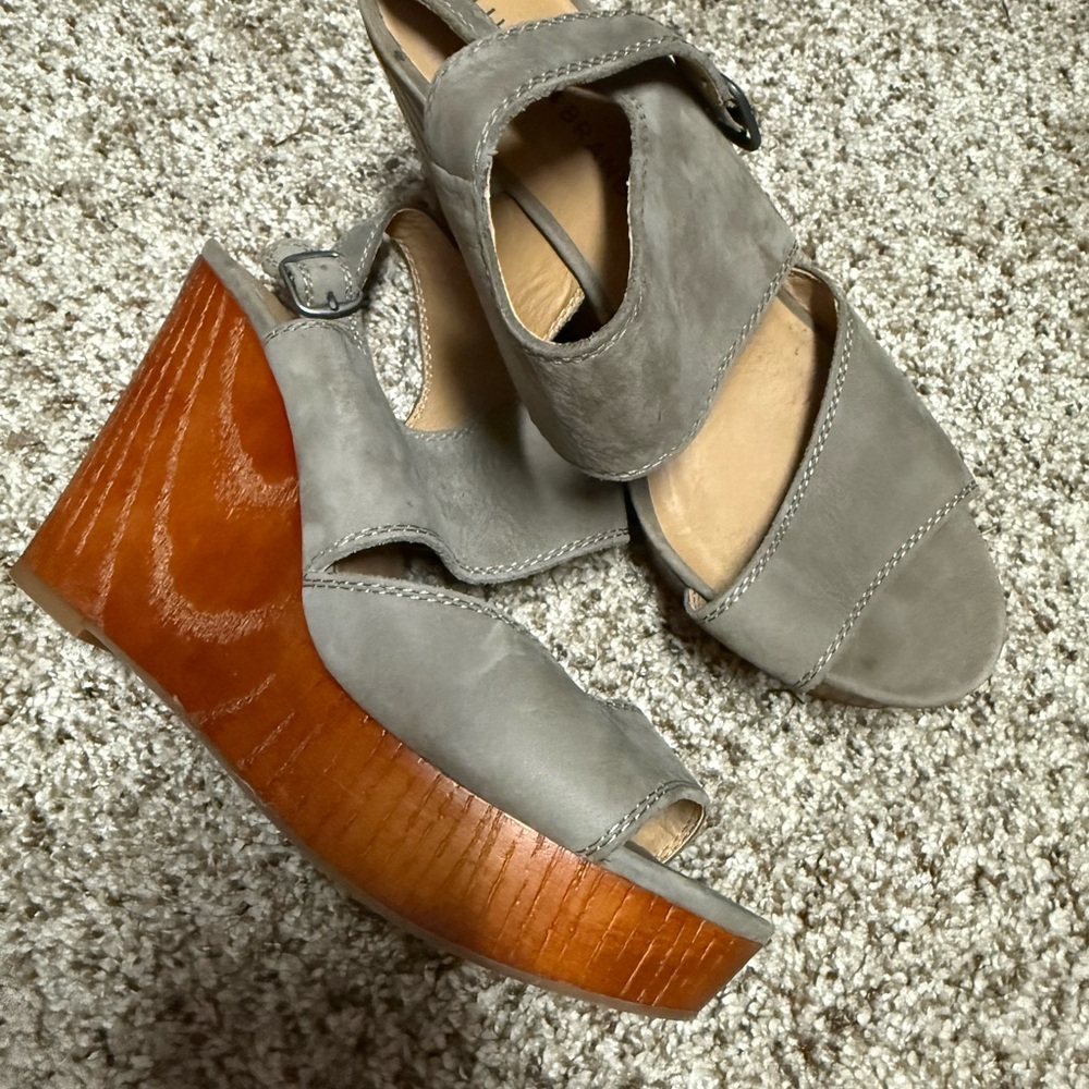 Gray Suede Wedge Sandals